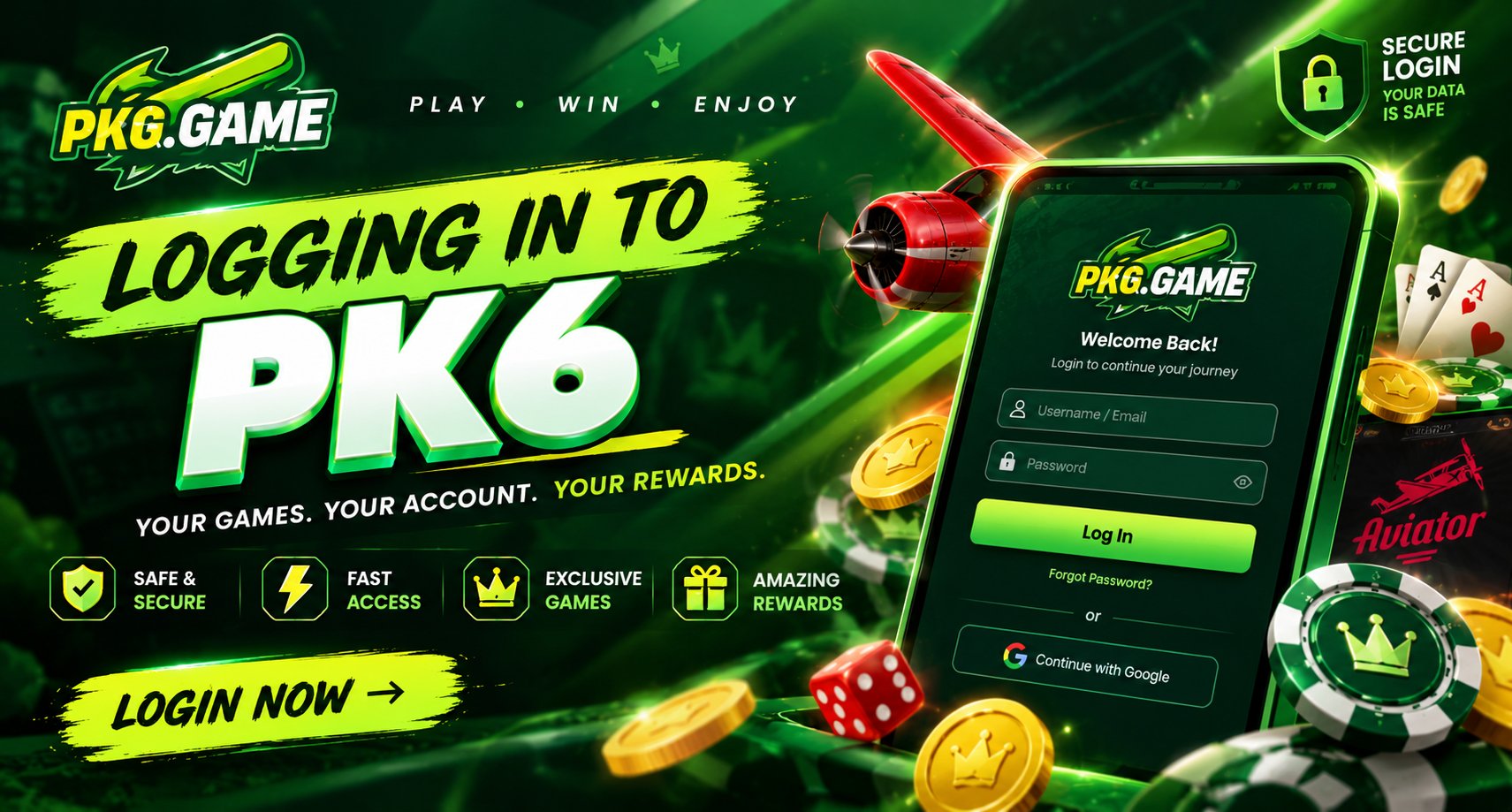 PK6 Game login banner for signing in to your account